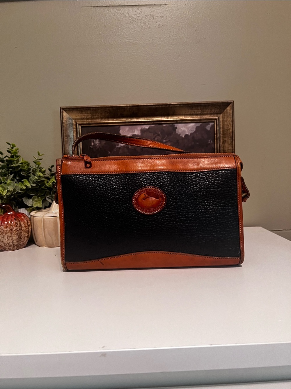 Dooney & Bourke Black and Brown Pebbled Leather Messenger Bag